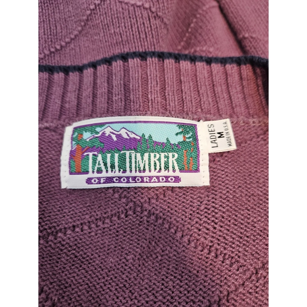 Vintage 90s Tall Timber Dusty Purple V-Neck Argyle Sweater Size Medium Women H77 - Picture 7 of 8